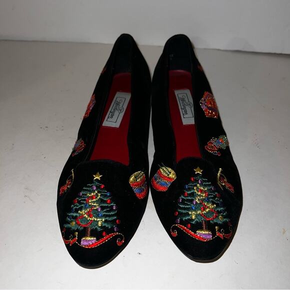 VINTAGE WORTHINGTON embroidered velvet Christmas flats 7 - Picture 3 of 8